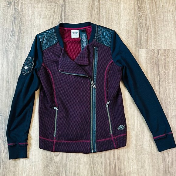 Harley-Davidson Jackets & Blazers - Harley-Davidson Two-Toned Biker Sweater Jacket Asymmetrical Zip Sz M